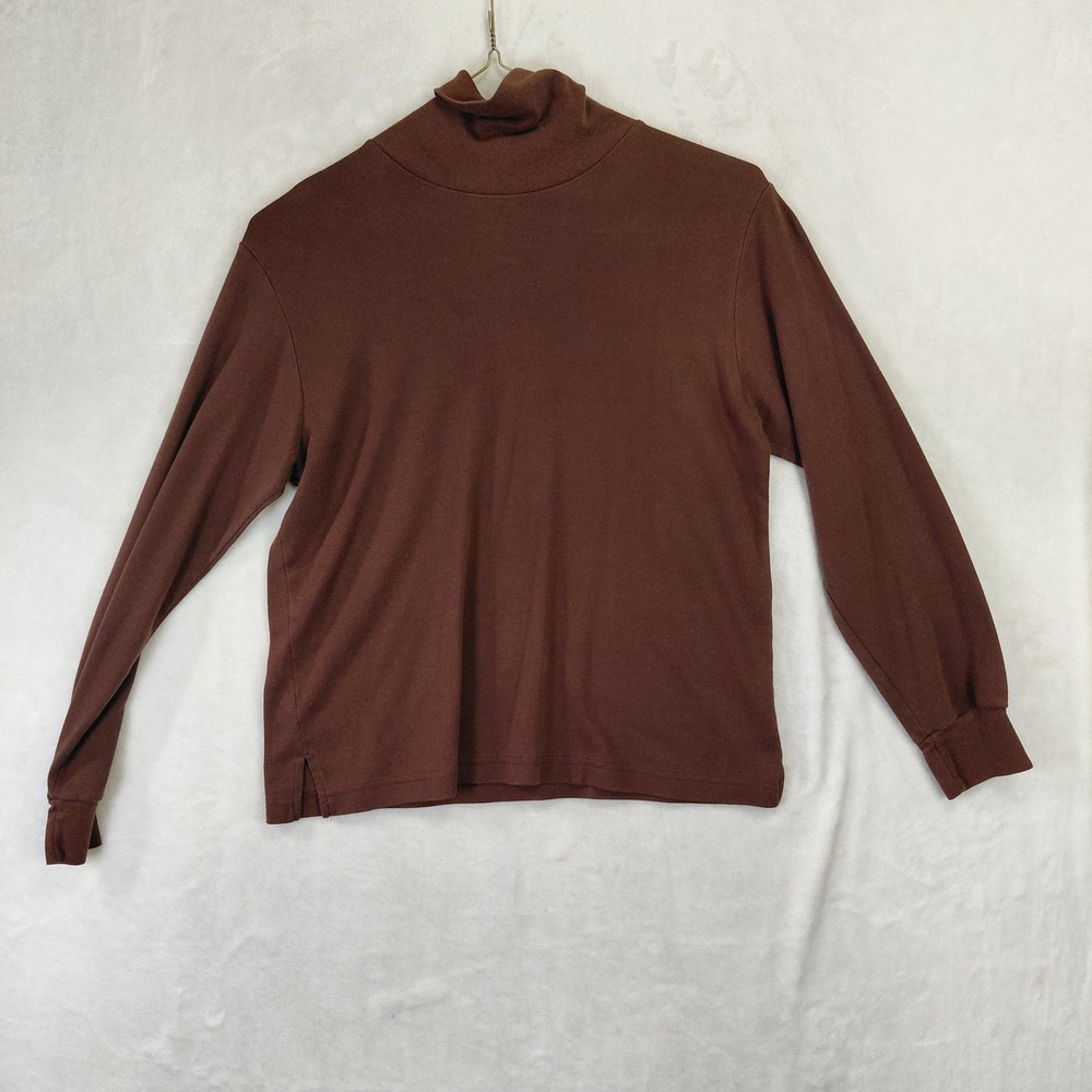 Jennifer Moore Petites Brown Turtleneck Long Sleeve Top Cotton Blend Size L